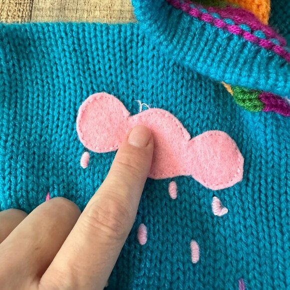 Handmade Tarka Kids Wool Sweater With Hood & Animal Design Size 8 Made In Peru - Picture 2 of 5